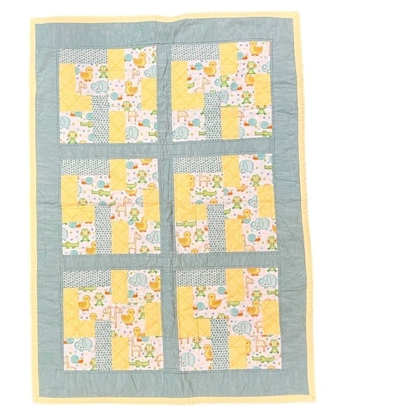 Yellow and teal baby duck with friends quilt - Picture 1 of 6